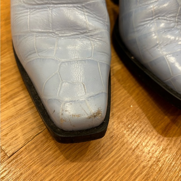Ganni Blue Western Embossed Leather Ankle Boots Size 37 - Picture 5 of 8